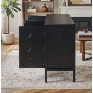 Sunvega Geometric Circle Door Sideboard Cabinet with Adjustable Shelves for Living Room