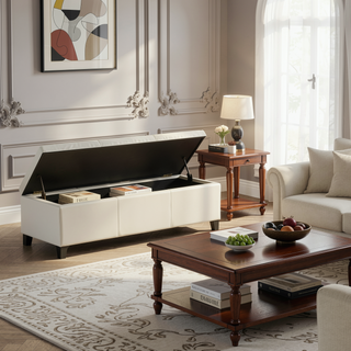 Sunvega Contemporary Upholstered Storage Ottoman Bench with Stitched Details