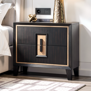 Sunvega Modern Espresso Nightstand with Gold Accent Trim and Felt-lined Drawer
