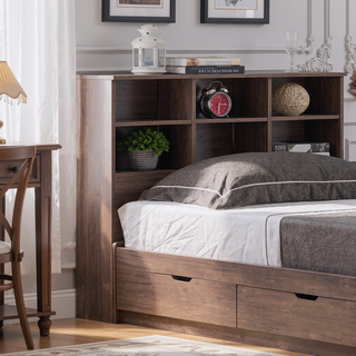 Sunvega Full Bookcase Headboard with Six Shelves Three Adjustable and Rounded Corners