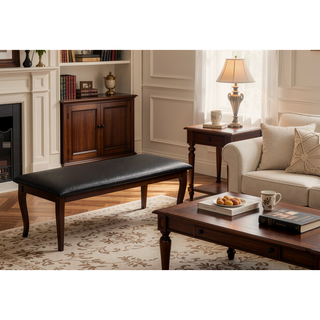Sunvega 48 Inch Rectangular Upholstered Bench with Black Leather-Look Seat