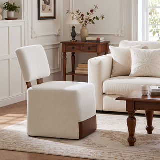 Sunvega Modern Linen Upholstered Armless Dining Chair with Smooth Gliding Casters