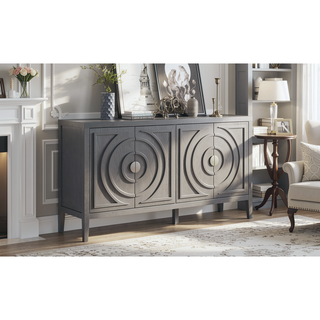 Sunvega Retro Sideboard Door with Circular Groove Design Round Metal Handle for Entrance