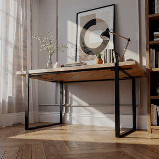 Sunvega Modern Minimalist MDF Wood Desktop with Black Metal Legs Small Dining Table