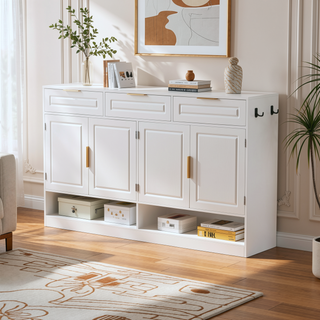 Sunvega 59.1-Inch Farmhouse Sideboard with 3 Drawers and 4 Doors for Ample Storage