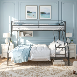 Sunvega Heavy Duty Twin Over Full Metal Bunk Bed with Enhanced Guardrail and Inclined Ladder