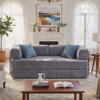 Sunvega High Quality Corduroy Folding Sofa Bed with 2 Pillows and Foam Spring Mattress