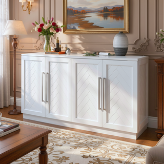 Sunvega Sideboard Buffet Cabinet with Adjustable Shelves and Silver Handles for Kitchen Dining Room