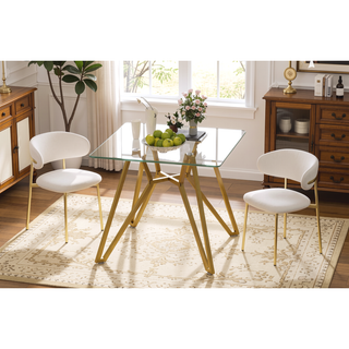 Sunvega Modern Glass Dining Table with Metal Legs for Kitchen Living Room Office