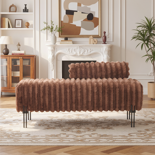 Sunvega Upholstered Adjustable Back Mini Loveseat Sofa Bench with Metal Legs