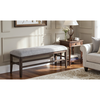 Sunvega Contemporary Dark Oak Finish Bench with Gray Upholstery Fabric Seat
