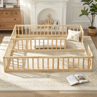 Sunvega Double Twin Floor Bed with Guardrails for Compact Rooms and Limited Space
