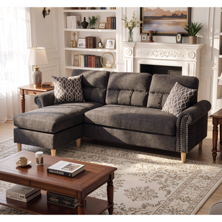 Sunvega Reversible Velvet Sectional Sofa Set with Two Accent Pillows