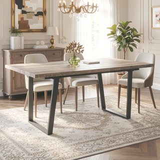 Sunvega Modern Rectangular MDF Dining Table for Six with Waterproof Surface
