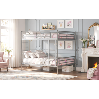 Sunvega Full Over Full Metal Bunk Bed with Chrome Finish and Guardrails