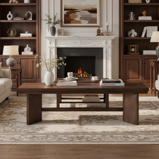 Sunvega Walnut Finish Wood Trestle Bench with V-Angled Pedestals for Dining Room