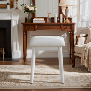 Sunvega Modern Luxury White Vanity Table Set with Built-in LED-lit Mirror and Stool