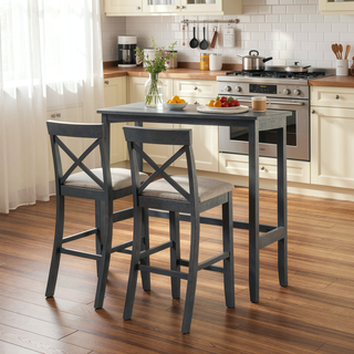 Sunvega 48" Rectangular Wood Bar Height Dining Table Set with 2 Chairs for Kitchen Breakfast Nook