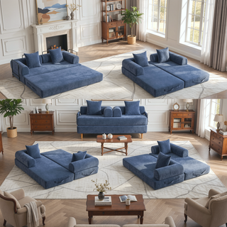 Sunvega Foldable Compressible Sofa with Metal Frame and Cushions for Small Spaces