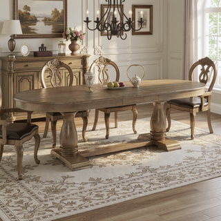 Sunvega Extendable Wooden Dining Table for 6 to 8 Persons with Curved Modern Design