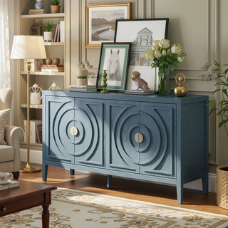 Sunvega Retro Sideboard Door with Circular Groove Design Round Metal Handle for Entrance