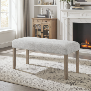 Sunvega Light Gray Fabric Dining Bench with Rubberwood Frame for 2 Seating