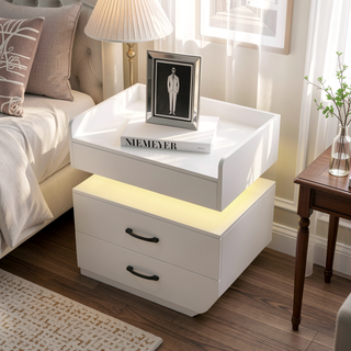 Sunvega Adjustable LED Strip Light Nightstand with 2 Sliding Drawers for Bedroom