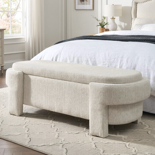 Sunvega Large Linen Upholstered Storage Bench with Foam Seat for Living Room