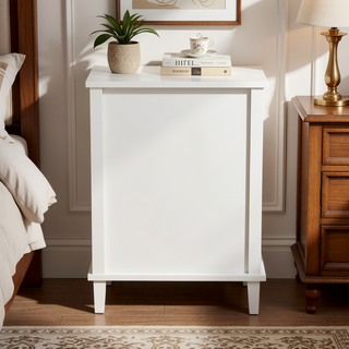 Sunvega White and Golden Kids Wooden Nightstand with One Drawer and Shelf