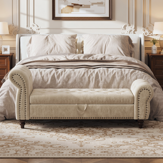 Sunvega Tufted Velvet Upholstered Bed Bench with Storage and High Backrest Chaise Lounge