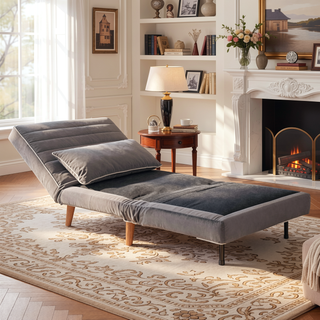 Sunvega Modern Velvet 3-Position Adjustable Sleeper Chair with Piping Design Converts to Bed