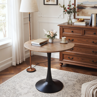 Sunvega Black Round Tulip Dining Table with MDF Top for Kitchen Living Room Office
