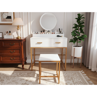 Sunvega Vanity Table with Adjustable Mirror Spacious Drawer and Matching Stool