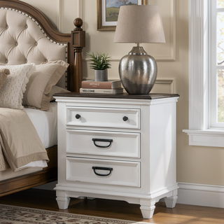 Sunvega King Bed and 2 Nightstands Set with Shiplap Panel and Modern Farmhouse Style