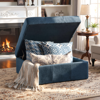 Sunvega Contemporary Tufted Waffle Stitch Storage Ottoman with Rolling Casters