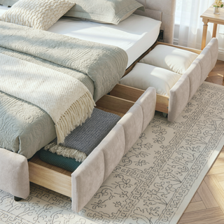 Sunvega Modern King Size Upholstered Bed with Storage Drawers and Soft Chenille Fabric