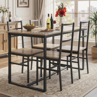 Sunvega Industrial Style Five-Piece Table and Chair Set with Backrest for Various Scenarios