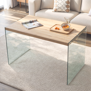 Sunvega Modern MDF and Tempered Glass Coffee Table with Storage Cabinet