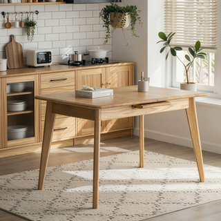 Sunvega Solid Oak Extendable Round Corner Dining Table for 6-8 People