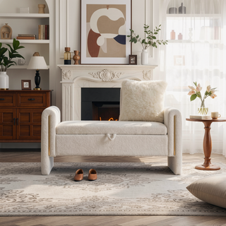Sunvega Modern Teddy Upholstered Storage Bench with Arms for Living Room Bedroom