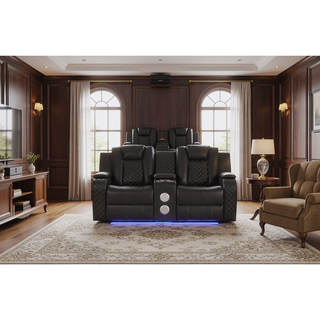 Sunvega Faux Leather Power Reclining Loveseat with LED Lighting and USB Ports