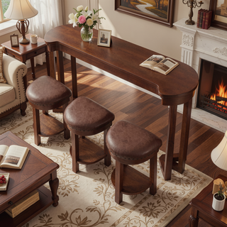 Sunvega 4 Piece Solid Wood Bar Table Set with 3 PU Upholstered Stools for Kitchen Living Room