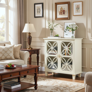 Sunvega Rattan Decorated Storage Buffet Cabinet with Bohemian Style for Living Room