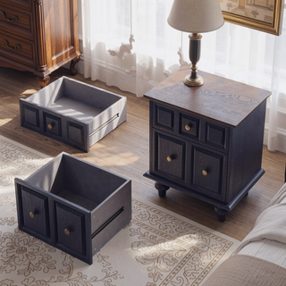 Sunvega Vintage Nightstand with Two Drawers and Roman Column Legs for Bedroom
