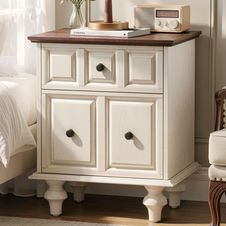 Sunvega Vintage Nightstand with Two Drawers and Roman Column Legs for Bedroom