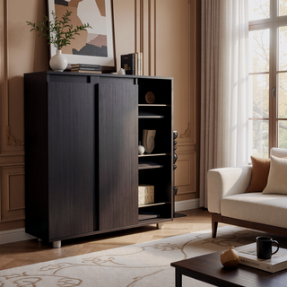 Sunvega Shoe Storage Cabinet with 8 Enclosed and 3 Open Side Shelves Wenge