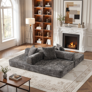 Sunvega Convertible Chenille Folding Sofa Bed with Pillows for Living Room