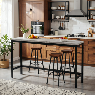 Sunvega 4-Piece Counter Height Dining Table Set with 3 Stools and Footrests