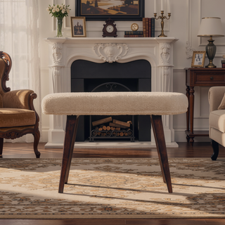 Sunvega Handwoven Cotton and Solid Mango Wood Upholstered Boucle Bench