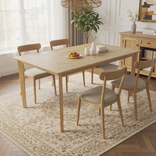 Sunvega Solid Wood Dining Table and Chair Set with Upholstered Cushions for Practical Household Use